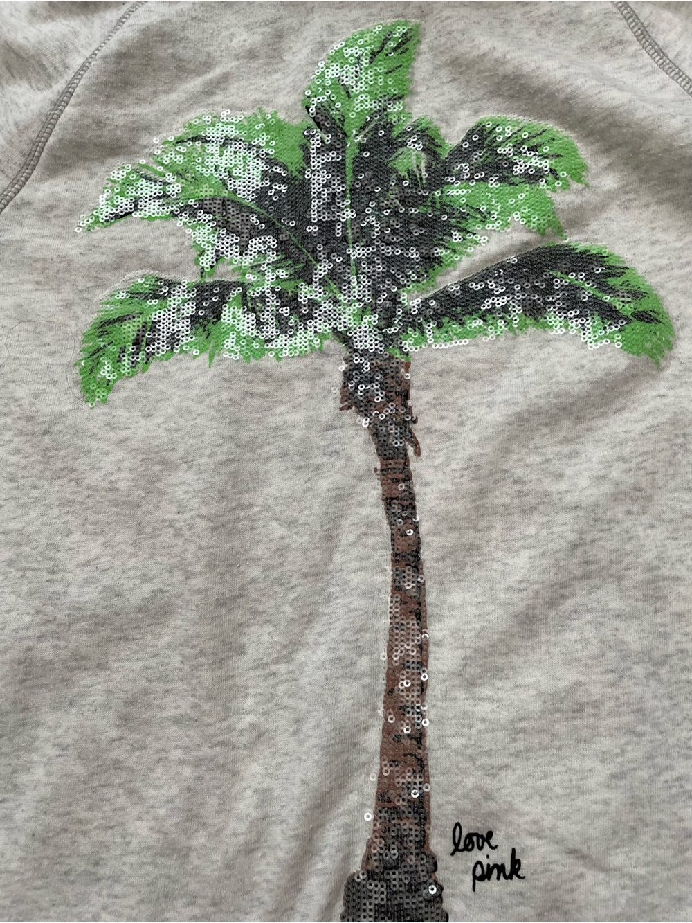 Pink VS Light Gray Hoodie with Sequins Palm Tree Full Front Zip Excellent Shape - Picture 3 of 10